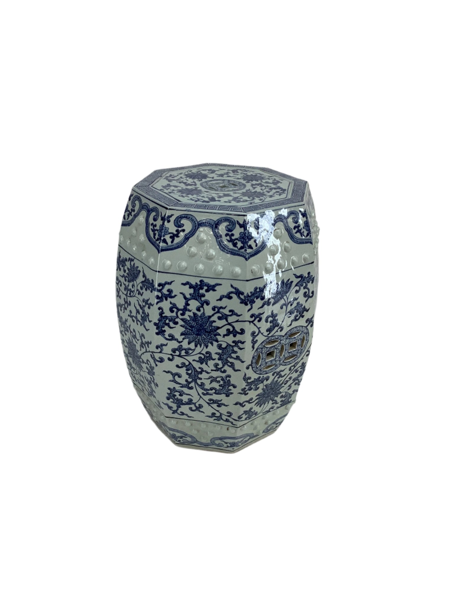 Blue and White Ceramic Garden Stool